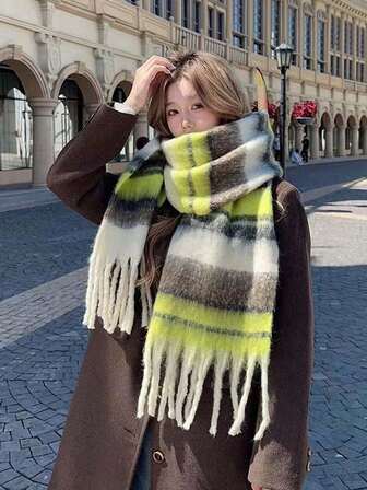 1 pieza Elegante bufanda de mujer tejida con flecos - Cómoda, a prueba de viento y cálida para otoño e invierno | Regalo ideal para las fiestas