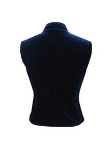 Women's Elegant & Refined Navy Blue Double-Breasted Sleeveless Mandarin Collar Top, Spring/Autumn - 寶藍色 - 查看 2