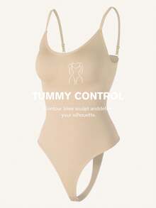 1pc Women Seamless Shapewear Bodysuit, Thong Bottom, Slimming Shaping Bodysuit, Tummy Control Bodysuit, Shapewear, Waist Trainer - Apricot - View 6