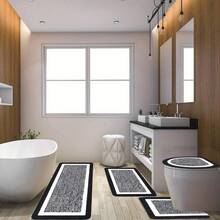 4 Piece Bathroom Rugs Sets With Toilet Lid Cover, U Shaped Toilet Mat And Absorbent Microfiber Plush Mats, Non-Slip Backing, Machine Washable Bathroom Decor Set For Bathroom, Bedroom, Living Room - Black - View 3