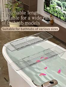 1pc Expandable Multi-Color Bathtub Tray, Transparent Non-Slip Plastic Bathtub Caddy, Luxury Bathtub And Bathroom Accessory, Fits Bathtubs Up To 28.7 Inches Wide, Random Color
