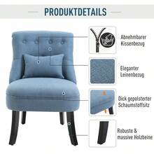 HOMCOM TV Chair, Relaxation Chair With Backrest Cushion And Raised Legs, Linen In Blue, 52.5x69x77cm, Comfortable For Living Room On Site. - 1 - 查看 7