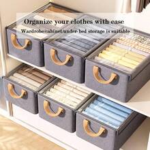 Clothes Storage, 6Pc Storage Baskets, Fabric Closet Organizer With Lid, Drawer Organizer Clothes With Stand Clothing, Toys, Books - Grey - View 2