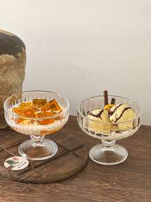 1 pieza Tazón de vidrio con estilo retro e INS para helado, yogur, postre, batido y pudín - transparente - Ver 9