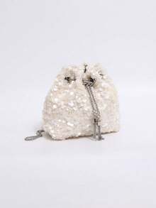 Dedoo Túi xách nữ kiểu dáng xô, dây đeo xích, họa tiết chần bông, mẫu mới năm 2024. - trắng - Xem 5