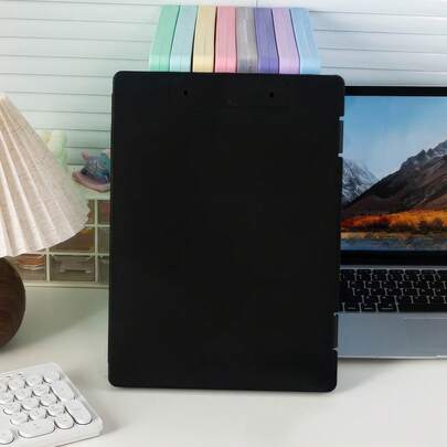 1pcs Black File Storage Box - Metal Clamp, Hinge Design, Compact For Office/Home Document Organization