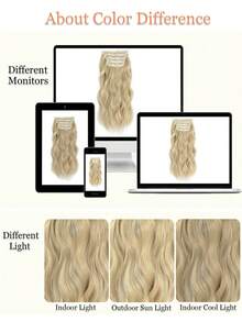 16inch 20inch Pearl Blonde Hair Extensions 4PCS Clip In Hair Extensions Full Head Wavy Hair Extensions Clip Ins Synthetic Hair Pieces For Women Natural Luster - Gold - View 7