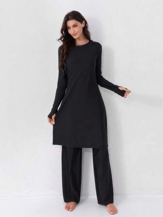 VFJ Muslim Plus Dam Burkini 2-delad Baddräkt Heltäckande Baddräkt Med Islamisk Huvudbonad Baddräkt Burkini Enfärgad