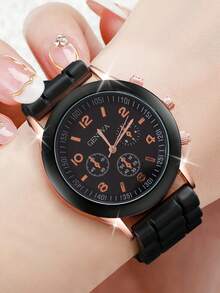 10pcs Minimalist Casual Women's Quartz Watches, A Colorful Dopamine-Inspired Watch Set For Women, Featuring Black/White/Pink/Red/Blue And Other Colored Straps Paired With Matching Dials, Perfectly Showcasing A Sweet And Cool Dopamine-Style Vibrant Feel. - Multicolor - View 3