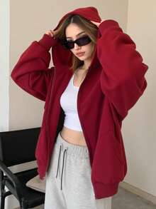 Weihnachten Neue Damen Oversized Loose Fit Reißverschluss Vorne Sweatshirt, Kordelzugverschluss, Dicke Samt Langarm Kapuzen Sweatshirt, Geeignet für Herbst/Winter Outdoor Lässig Sport und Feiertagskleidung - Weihnachtsgeschenke