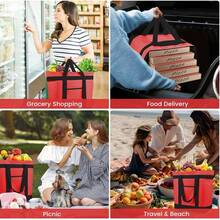 ZBEZBE Insulated Reusable Tote Bag For Grocery Shopping For Women/Men, Pizza/Food Delivery Bag To Keep Food Cold/Doordash/Grubub, Cooler Bags For Travel/Beach/Picnic - 紅色 - 查看 4