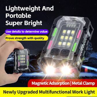 Multifunktionell LED-ficklampa med lockklämma, magnetisk arbetslampa, 8 lägen, kraftfull bärbar EDC mini-nyckelring, nödarbete