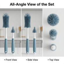 3PCS Baby Bottle Cleaning Brush Set, 360° Bottle Brush With Straw Brush & Nipple Brush, Great For Travel And Daily Cleaning - Navy Blue - View 8