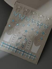 1 Pc 5D Embossed Flower Nail Stickers Colorful Floral Petals Design Nail Art Decals Acrylic Self-Adhesive Slider Decoration For Women's Decoration In Autumn And Winter - Baby Blue - View 7