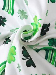 1pc Baby Boys' Green Four-Leaf Clover Print Hooded Front Snap Closure Romper + Hat Set - Green - View 7