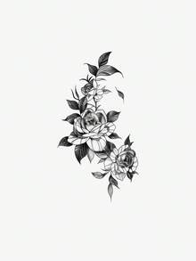 1 片防水、防汗、可水洗的深色逼真玫瑰图案临时纹身贴纸 - 防水持久的复古高端手臂纹身，小众艺术风格逼真贴纸 - 黑色 - 查看 6