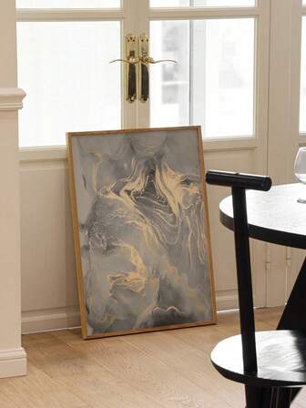 1PC Gray Gold Marble Pattern Modern Abstract Fluid Ink Canvas Wall Art For Living Room, Bedroom, Dining Room Or Home Office Decor, Unframed