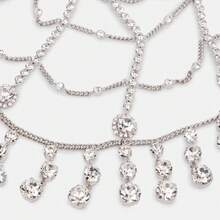 1 pieza Nueva cadena para el cabello con borlas, diadema con cristales de temperamento para baile y actuación, accesorio para el cabello femenino - Plateado - Ver 5