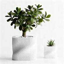 ORIZZONTE Modern Decorative Vase With Intertwined Spiral Structure – Dynamic Minimal Design For Plants, Cactus, Bonsai – Home/Office Gift Idea – Available In 2 Sizes – 100% Made In Italy, Shipping From Italy - 白色 - 查看 2