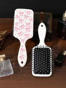 Square Air Cushion Comb, Anti-Static Airbag Comb, Fluffy Hair Styling Comb For Girls, Bow Design Hair Cushion Comb, Anti-Static Smooth Massage Paddle Hairbrush - Multicolor - View 3
