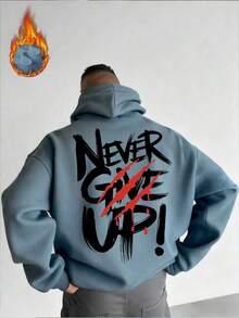 GRDR Men's Autumn/Winter Letter Slogan & Scratch Print Casual Loose Fit Hoodie Sweatshirt - Baby Blue - View 9