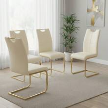 4 Beige Chairs With Gold Legs