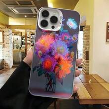 Cubierta de telefono con diseño floral brillante color negro con flores multicolor en estilo neón para iPhone 14 Pro Max ideal para uso diario y ocasiones especiales - Blanco - Ver 7