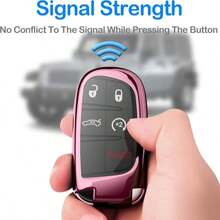 Compatible With Jeep Key Fob Cover With Leather Keychain Soft TPU Protection Key Case For Grand Cherokee Renegade Chrysler 200 300 Dodge RAM Durango Challenger Journey Dart Fiat Smart Key,Black - ColorD - 查看 7