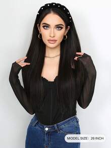 26-Inch Chic Pearl Headband Wig For Women - Easy To Wear, Long Straight Synthetic Hair, Party Ready, Adjustable Hat, Occasion Wig | Smooth Straight Hair | Synthetic Wig (Black Yaki Straight Hair, Black, Light Brown) - Multicolor - View 3