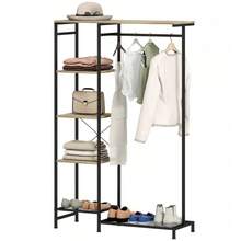 HOMCOM Wardrobe, Clothes Rack With Hanging Rail, Shoe Shelf With Tilt Protection In Oak - 1 - View 1