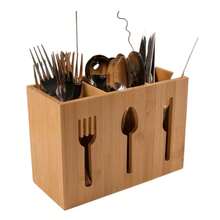 Ware Holder, Bamboo Utensil Organizer With Tray, Rustic Farmhouse Kitchen Cutlery Flatware Holder Organizer For Spoons, Knives And Forks, Ideal For Kitchen And Restaurant