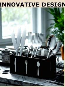 3-Compartment Acrylic Cutlery Organizer Tray, Tabletop Silverware Holder Rack For Kitchen Cabinet, Dining Room - Multicolor - View 4