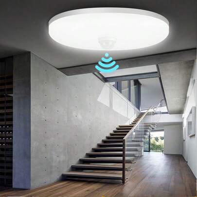 CANMEIJIA LED Ceiling Light With Motion Sensor, Corridor Lamp, Panel Light, Hallway Light, Bright Color Room Lamp, Motion Sensor Pendant Light, Pure White Cold White Light, Home Decor Lighting Fixture, Suitable For 85V-265V AC, Applicable To Bedroom/Living Room/Study/Closet/Kitchen/Corridor/Passageway/Single Room/Warehouse/Office/Studio/Shop, Choose Appropriate Size According To Usage Needs