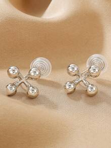 1对复古个性化十字架光滑圆珠耳环，简约优雅耳钉，适合无耳洞人士佩戴 - clip - 查看 10