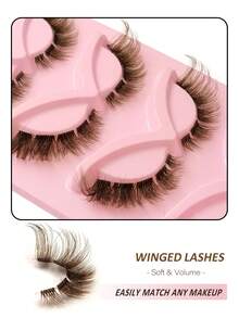 Rikuaild 5 Pairs DIY Brown Cat Eye False Eyelashes, Transparent Band, Natural Invisible, Fox Eye Fake Lashes, Brown Eyelashes, Faux Mink Lashes, Criss-Cross Fluffy Full Strip Reusable Lashes, Natural Makeup Effect, Eyelash Extension - 眼尾拉長款 - 查看 2