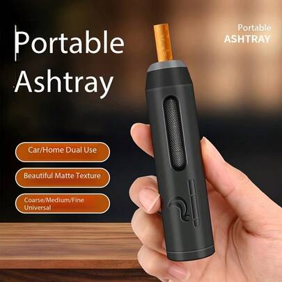 Portable Car Ashtray With Built-In Cigarette Holder, Hands-Free Ash Collection Design Helps Prevent Ash Flying And Reduce Mess, Compatible With 7.8mm, 6.8mm And 5.2mm Cigarette Sizes, Allows Smokers To Insert Cigarette Without Flicking Ash, Keeps Car Interior Clean To Reduce Driving Distraction And Improve Driving Safety, Compact And Easy To Clean Car Interior Accessory For Daily Driving And Road Trips