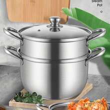 High-Quality Stainless Steel Large Capacity Steamer Pot, Soup Pot With Steamer Tray And Glass Lid, 304 Stainless Steel, Increased Height And Depth, Fast Heat Conduction Bottom, Suitable For All Stoves