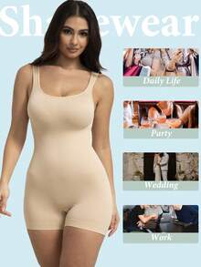 2PCS Shapewear Bodysuit  Control Full Body Shaper Shorts Seamless Tank Tops Slimming Shaping Leotard Yaga Pants For Women - 米色 - 查看 5