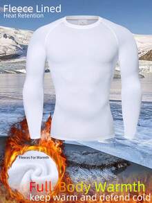 Thermal Lined High-Elastic Compression Sports Long Sleeve T-Shirt, Perfect For Running And Working Out, Outdoor Activities Such As Hunting, Skiing And Gym. Can Be Used As A Warm Base Layer Shirt For Cold Weather. - White - View 1