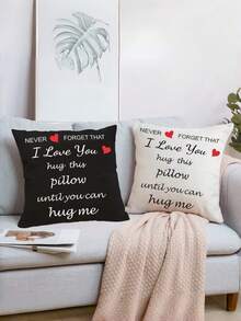 1pc Black & Red Heart "I Love You" Throw Pillow Cover, Romantic Couple Style Square Decorative Cushion Cover With Printed Love Phrases - An Ideal Gift For Girlfriend On Valentine's Day, Birthday, Also Suitable For Sofa And Bedroom Decor - White - View 1