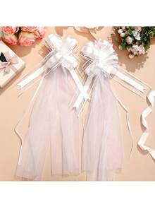 一套白色婚礼长椅蝴蝶结，带有长薄纱尾，适用于教堂座椅走道装饰、婚车装饰，大号蝴蝶结也适合新娘送礼会、生日、周年纪念日等场合。 - 彩色 - 查看 6