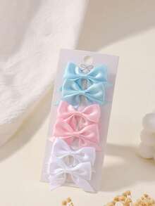 6pcs Handmade Fabric Bow Hair Clips, Girls' Solid Color Side Bangs Hairpins, Suitable For Daily Wear And Holiday Outfits - Multicolor - View 6
