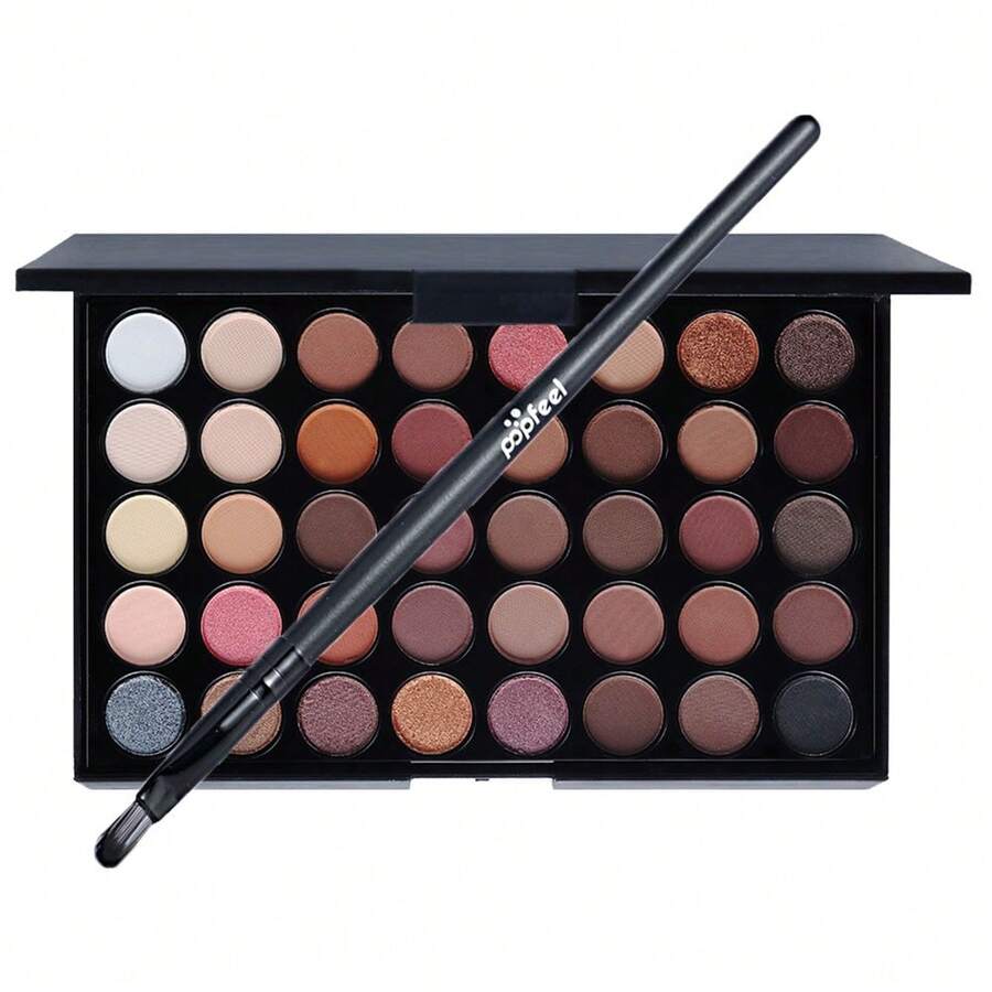 40 Colors Eyeshadow Palette With Makeup Brush, Long-Lasting Waterproof Makeup Kit With Natural & Highlighter Shades, Shimmer & Matte Shades, Earth Tones & Soft Hues, Ideal Gift For New Year, Carnival, Masquerade, Christmas - Earth Color+Brush - 查看 1
