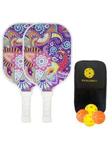 TUBAO Pickleball Paddle Set Glass Fiber Bohemian Mandala Pattern With Vibrant Multicolor, Includes Storage Bag & Balls, Leisure Sport Gear For Outdoor Indoor Activities, Lightweight Sweat-Absorbent Grip For Comfortable Use, Stylish Sports Kit