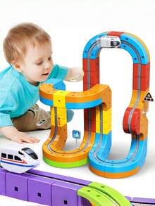 32/48/88pcs Flexible Racing Track Set With Electric Train And Traffic Signs, DIY Children Track Set Toy, Suitable For 3-8 Years Old Boys And Girls, Birthday Party Gift - toa xe lửa - Xem 6