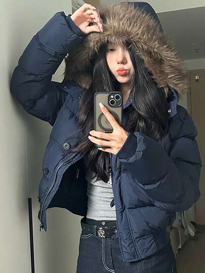 レディース 中綿ジャケット 冬 新作 ダウンコート フード付きファー衿 ショートコート 冬アウター シンプル おしゃれ カジュアル 無地 防風 厚手 長袖 通勤 学生 キャンパス 秋 冬