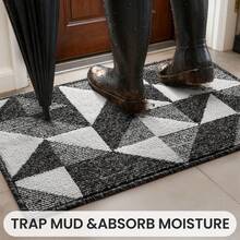 Sour Lemon Waterproof All-Season Door Mat, Low Profile Front Door Mat, Easy Clean Patio Mat, Dirt Trapping Door Mat Outside Entrance, Non-Slip Door Mat Indoor Entrance, Patio, Porch, Stain And Fade Resistant - 黑灰色 - 查看 4