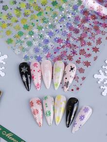 10色冬季雪花美甲贴纸 10张 金银白粉黑红雪花美甲贴纸 星空全贴 DIY美甲装饰 女士女孩美甲用品 - 彩色 - 查看 3