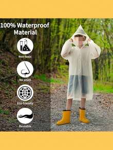 1 معطف مطر قابل لإعادة الاستخدام، مصنوع من مادة EVA، مناسب للأولاد والبنات في عمر 8-15 سنة. له تصميم فضفاض، يتعامل بسهولة مع الأمطار المفاجئة والثلوج الشتوية. مثالي للتنزه في الهواء الطلق والسفر والأنشطة المائية (مقاوم للماء)، والتنقل في الطقس الممطر إلى المدرسة وعودة منها - عنصر أساسي لكل عائلة. العزل، عيد الحب للصديقات، الجراء، كرنفال، ديكورات الحفلات