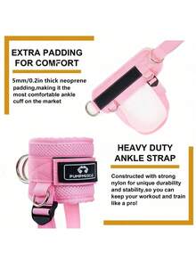 1pc Adjustable Ankle Strap For Resistance Bands, Comfortable Thick Ankle Cuff For Gym Workouts, Suitable For Glute, Leg Kickbacks And Other Exercises, Resistance Training Leg Strap - Pink - View 11